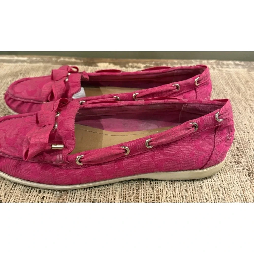 Coach Carisa Q1741 Women's Hot Pink Boat Shoe Slip On Bow Loafers 9B - Picture 6 of 12